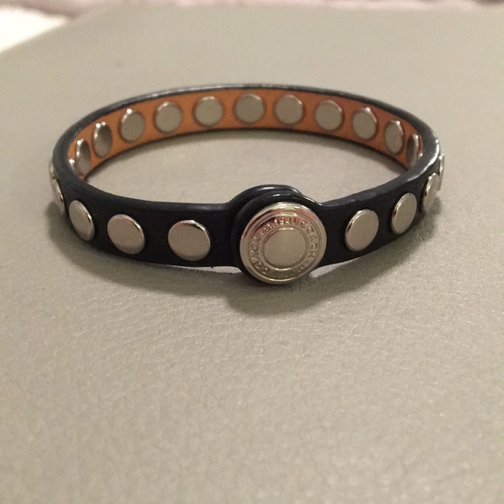 Black Leather Coach Bracelet with Silver Studs